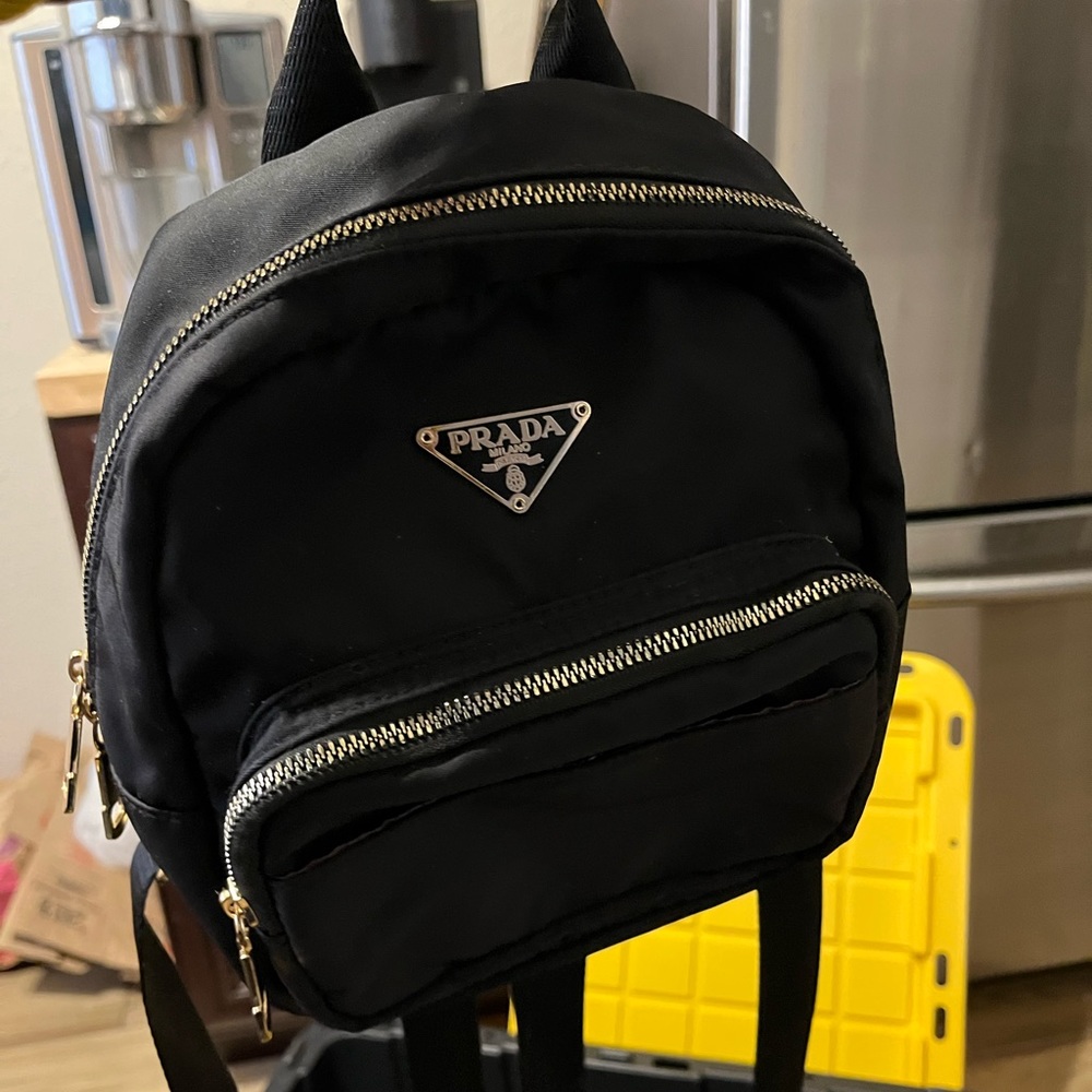 Mini black Prada bag.